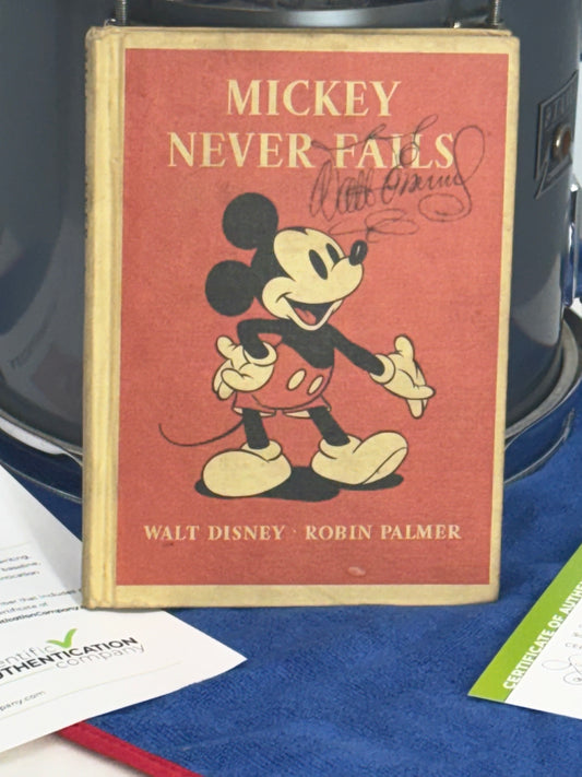 Mickey Never Fails Book - Autographed by Walt Disney with COA