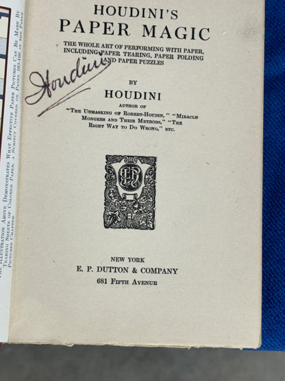 Harry Houdini Autographed copy of Houdinis Paper Magic with COA